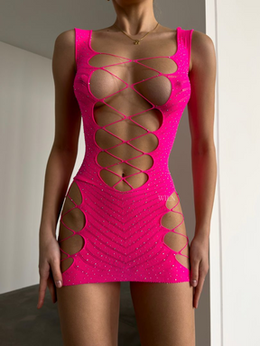 EXCESS Fishnet Dress - Pink