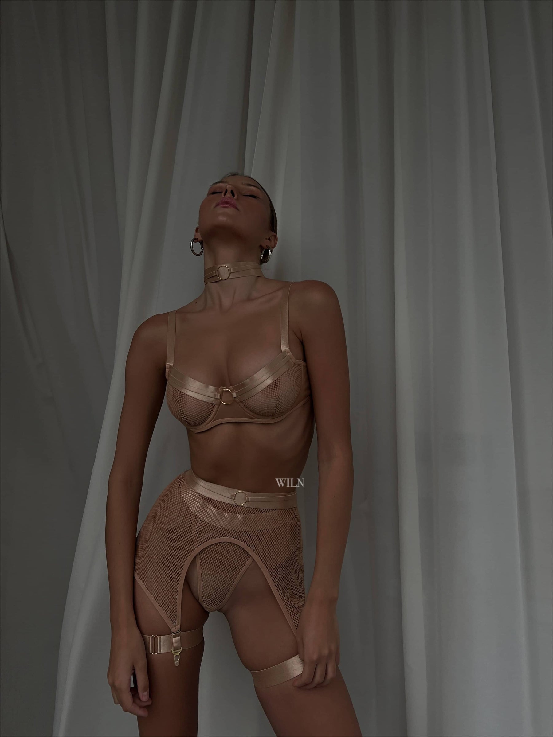 RAVENOUS 4 Piece Nude Mesh Lingerie Set