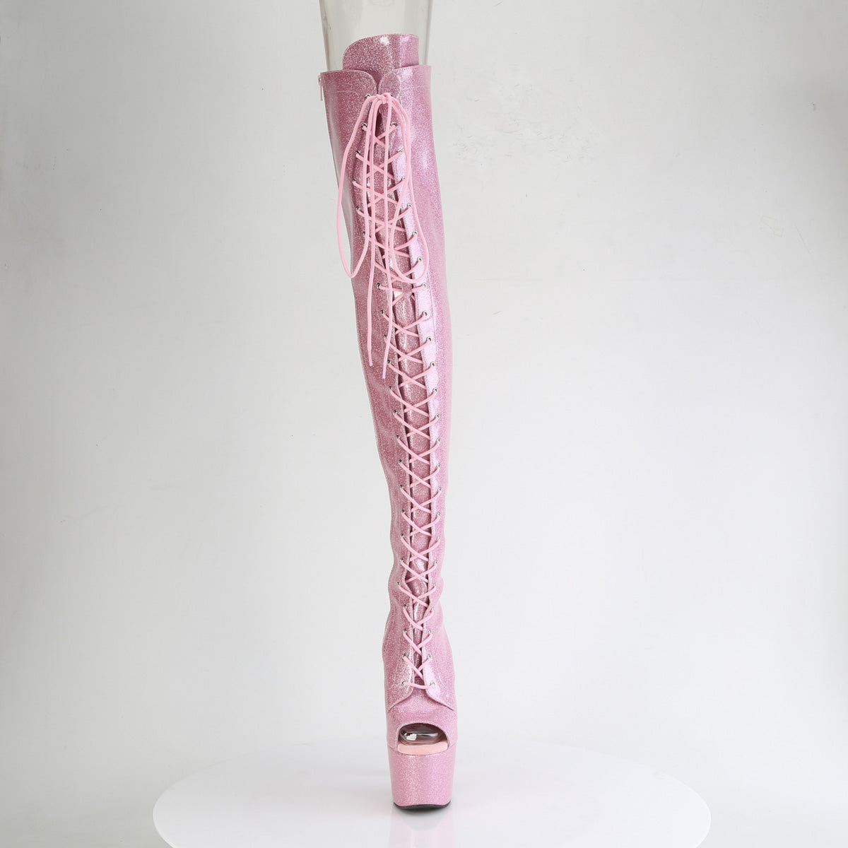 ADORE-3021GP Peep Toe Lace-Up Thigh Boot Pink Multi view 5