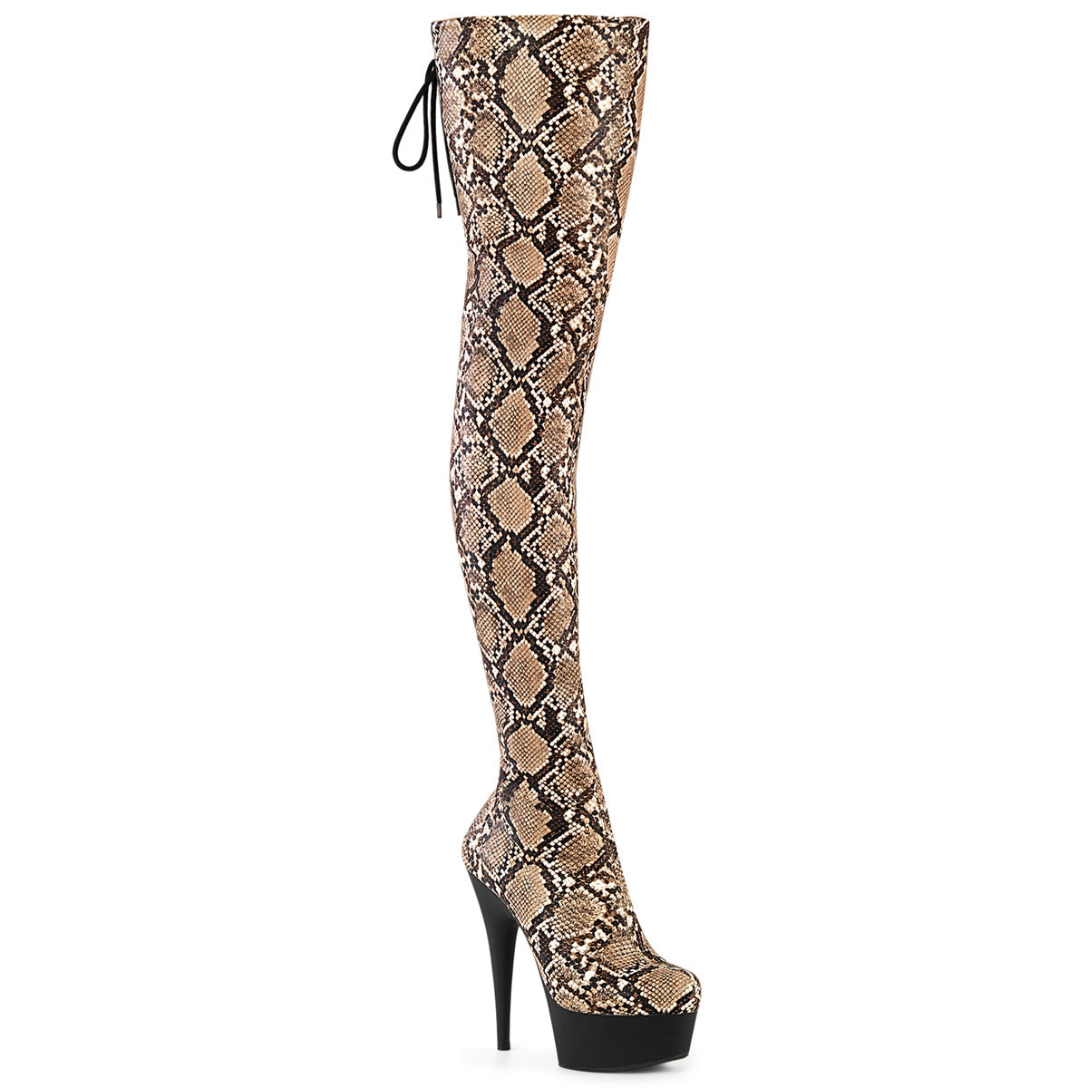 DELIGHT-3008SP-BT Snake Stretch Print Pull-On Thigh Boot