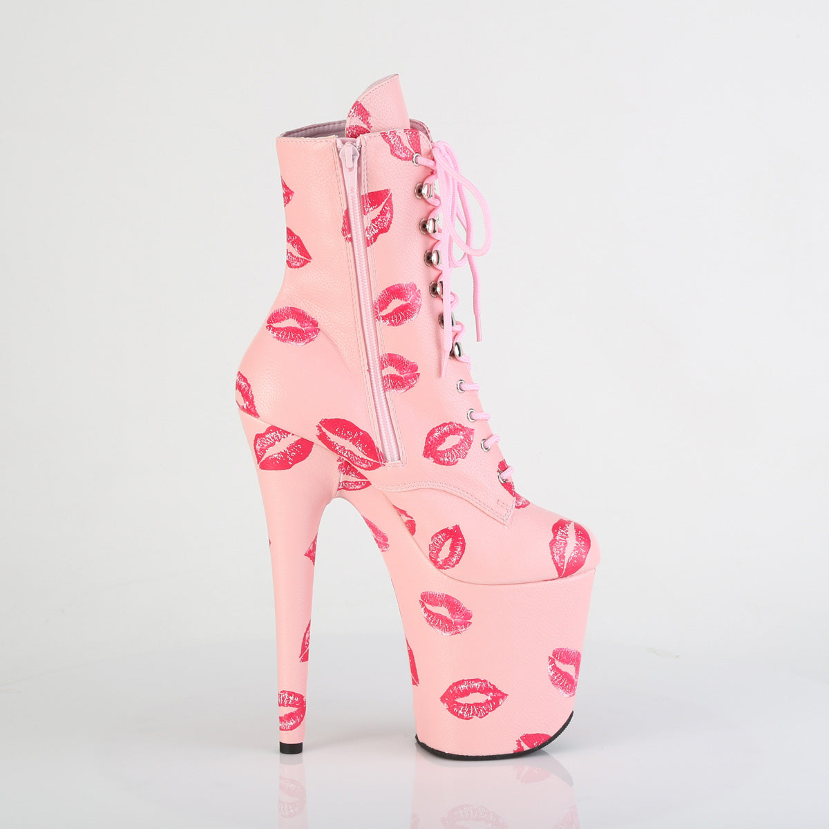 FLAMINGO-1020KISSES Lace-Up Lips Print Ankle Boot
