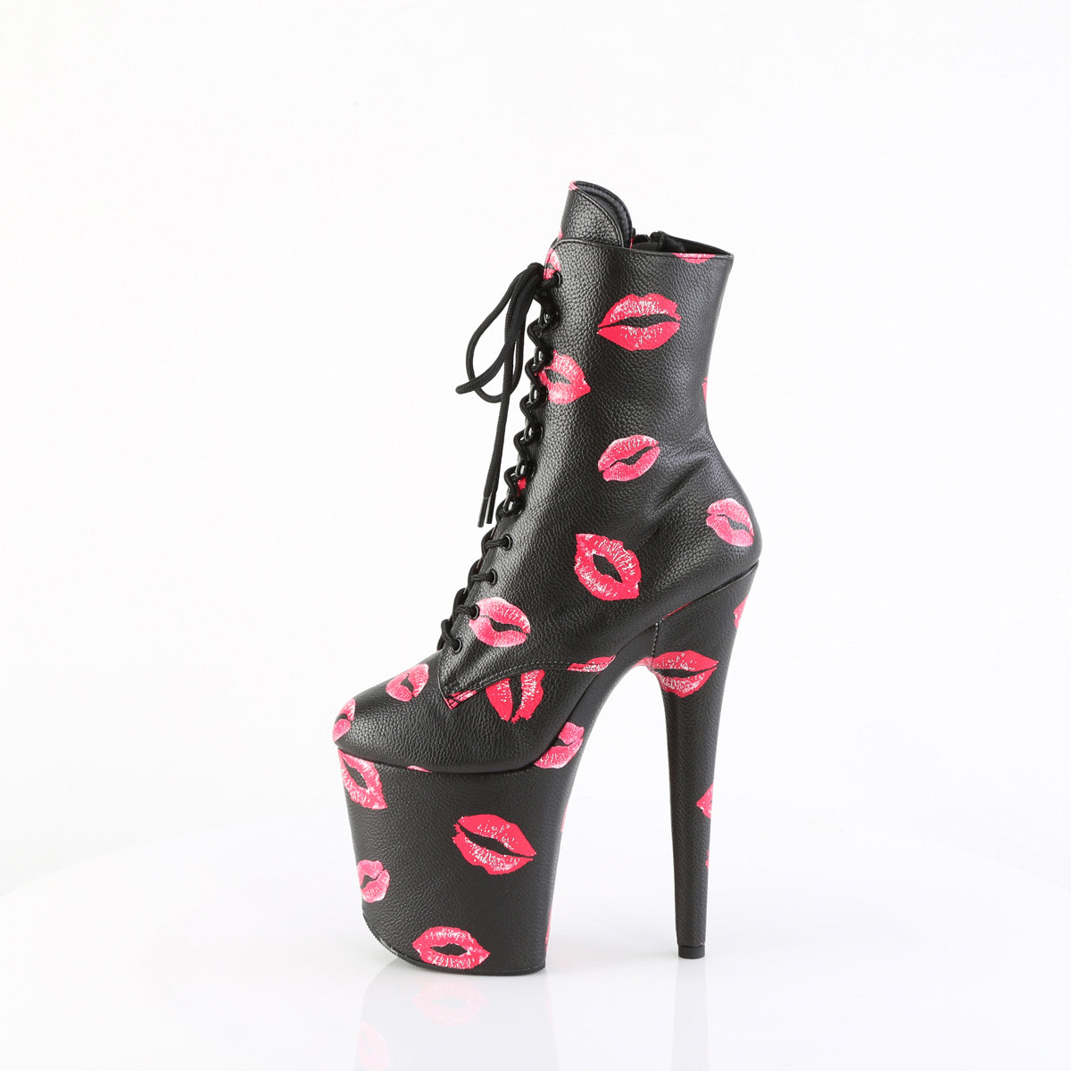 FLAMINGO-1020KISSES Lace-Up Lips Print Ankle Boot Black Multi view 4