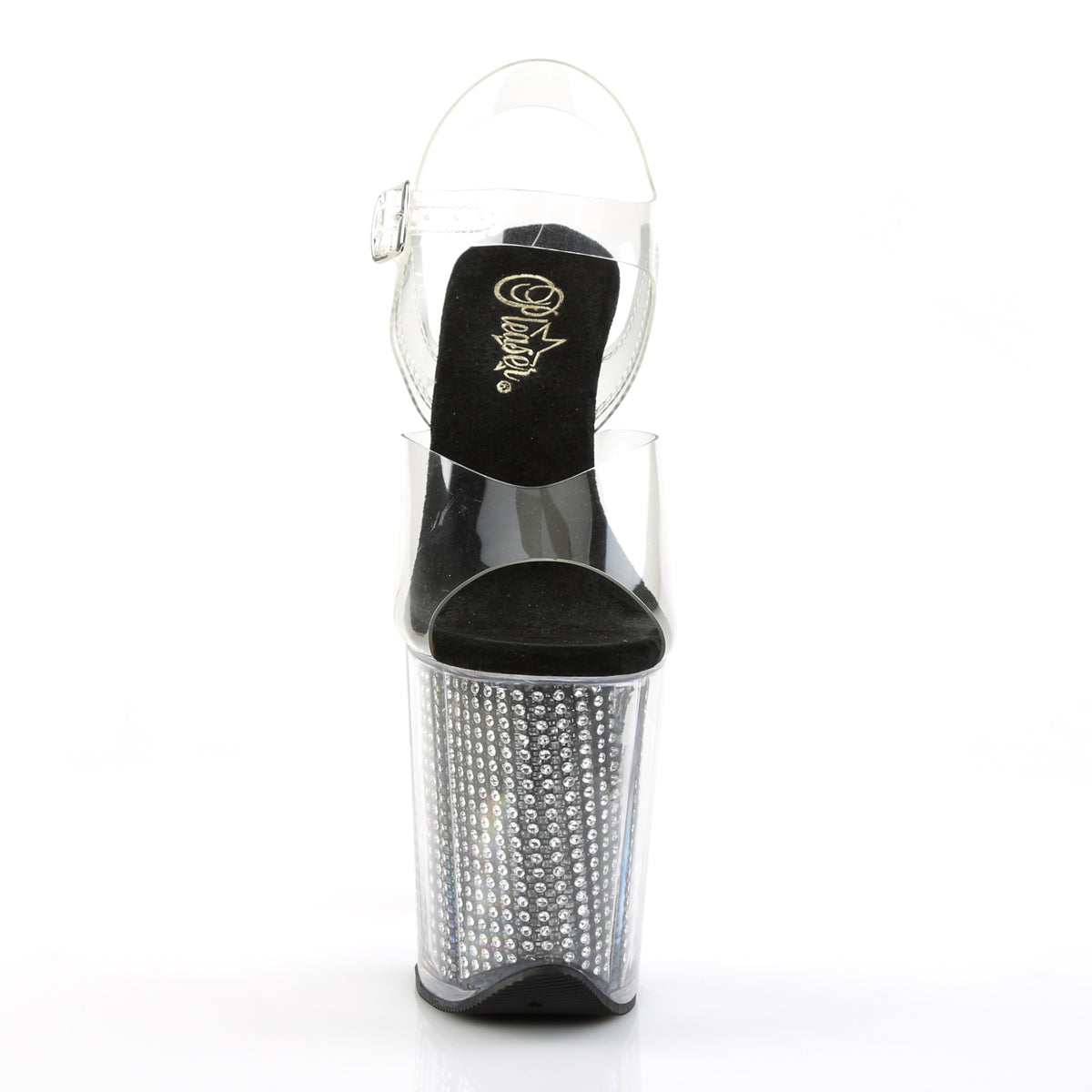 FLAMINGO-808SRS Silver & Clear Ankle Peep Toe High Heel