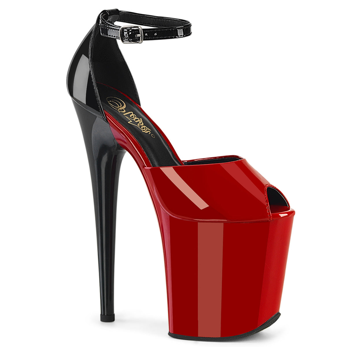FLAMINGO-868 Black & Red Ankle Peep Toe High Heel Red & Black Multi view 1