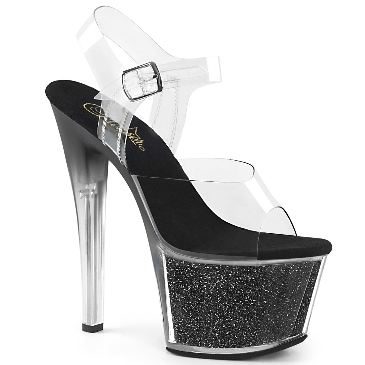 SKY-308G-T Black & Clear Ankle Peep Toe High Heel