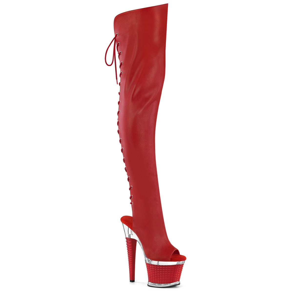 SPECTATOR-3030 Textured Lace-Up Back Thigh Boot Red Multi view 1