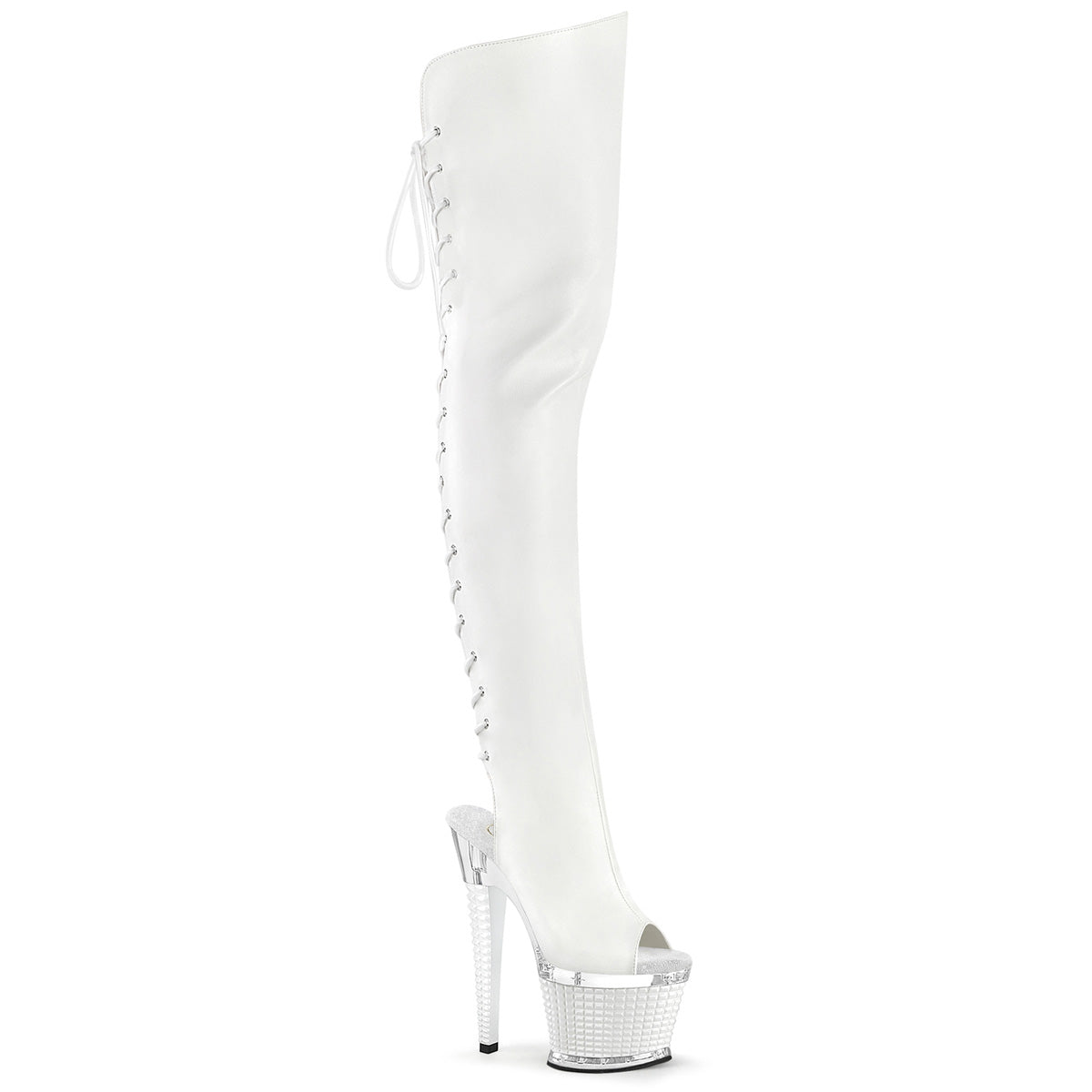 SPECTATOR-3030 Textured Lace-Up Back Thigh Boot White Multi view 1