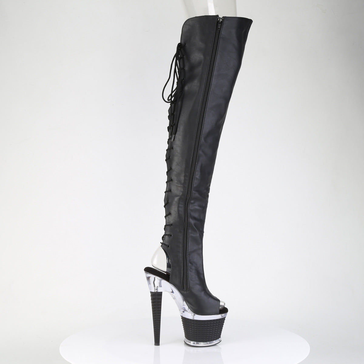 SPECTATOR-3030 Textured Lace-Up Back Thigh Boot Black Multi view 2