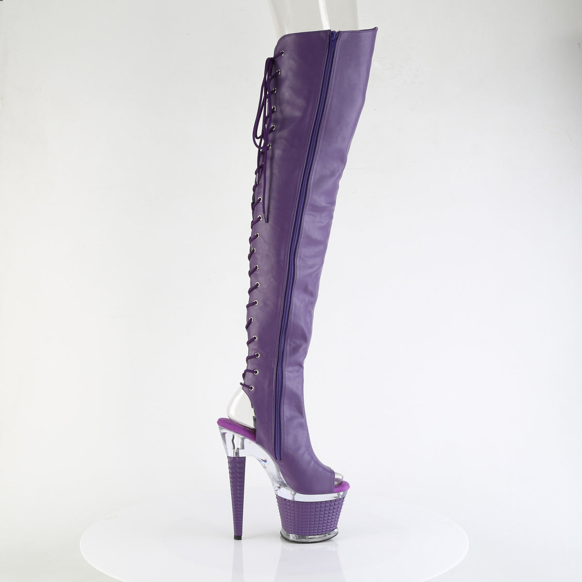 SPECTATOR-3030 Textured Lace-Up Back Thigh Boot Purple Multi view 2