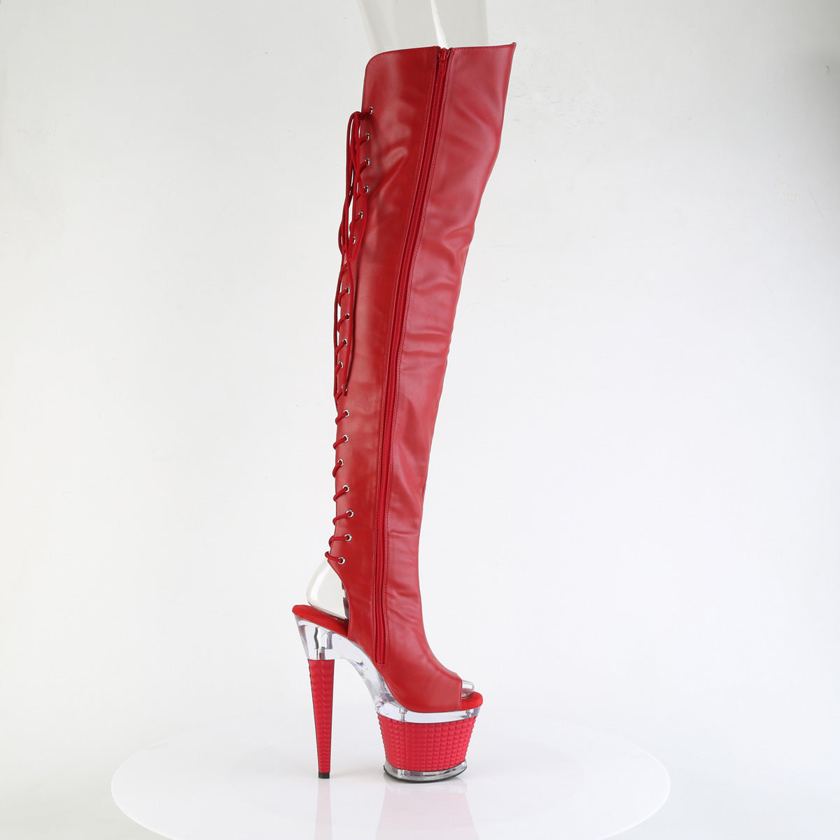 SPECTATOR-3030 Textured Lace-Up Back Thigh Boot Red Multi view 2