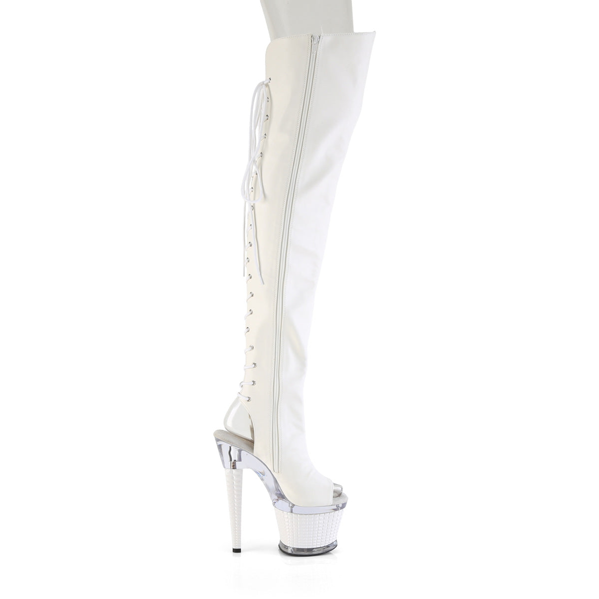 SPECTATOR-3030 Textured Lace-Up Back Thigh Boot White Multi view 2