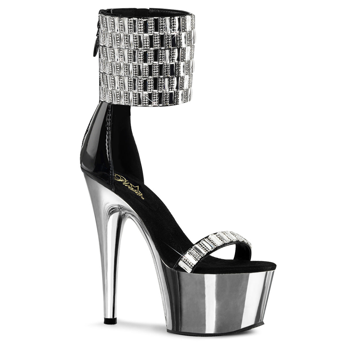 ADORE-789RS Silver & Black Ankle Sandal High Heel