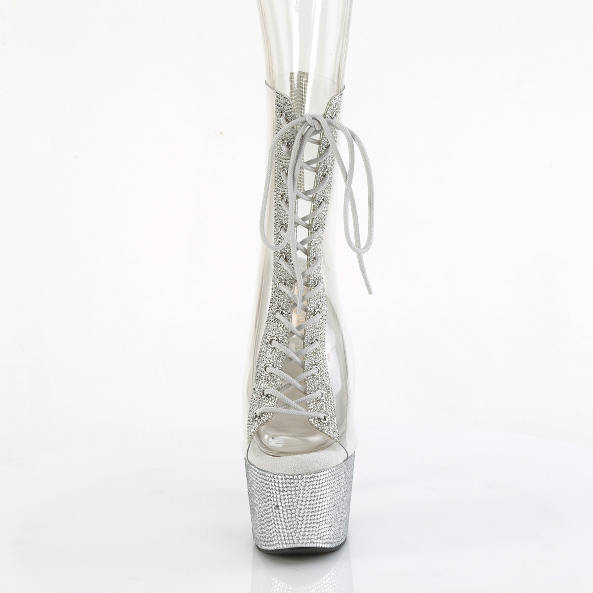 BEJEWELED-1016C-2-7 White & Clear Calf High Peep Toe Boots