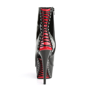 DELIGHT-1025 Black & Red Calf High Peep Toe Boots