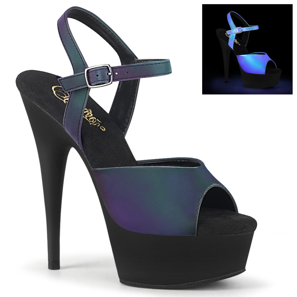 DELIGHT-609REFL Black & Purple Ankle Peep Toe High Heel