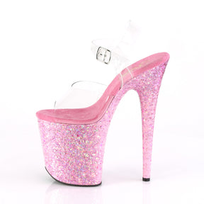 FLAMINGO-808CF Pink & Clear Ankle Peep Toe High Heel