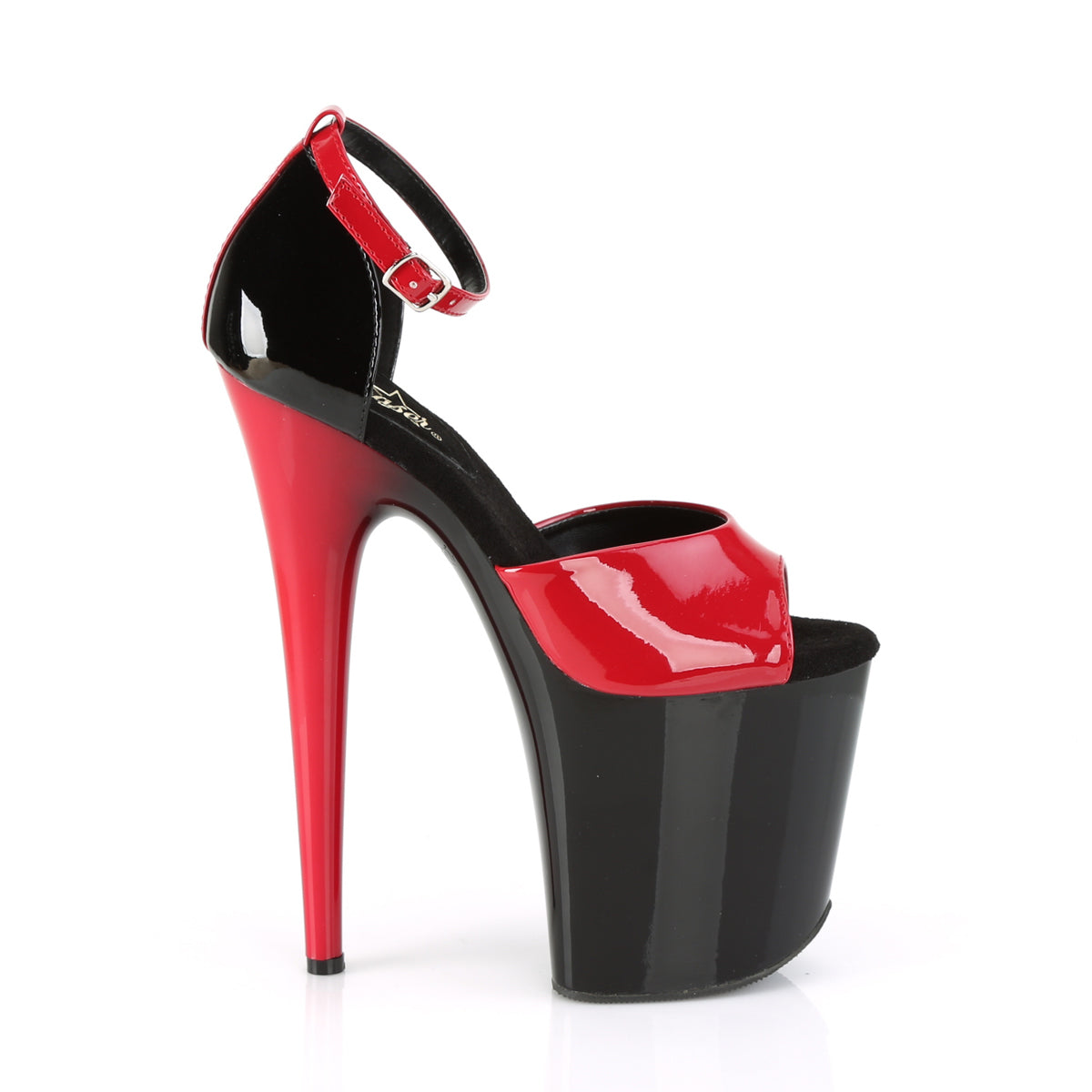 FLAMINGO-889 Black & Red Ankle Peep Toe High Heel