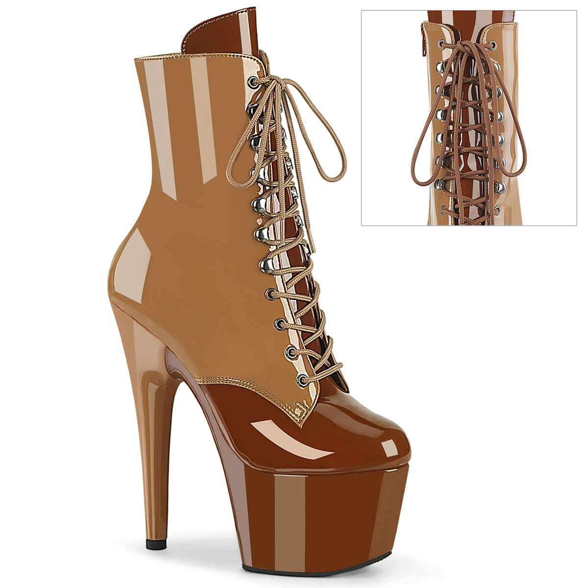 ADORE-1020DC Two Tone Lace-Up Ankle Boot Nude & Brown Multi view 1