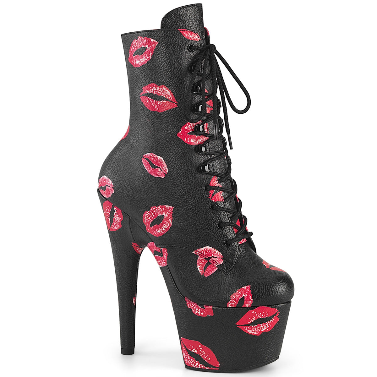 ADORE-1020KISSES Lace-Up Lips Print Ankle Boot Black Multi view 1
