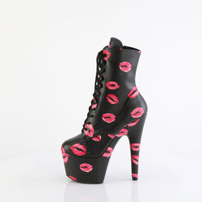 ADORE-1020KISSES Lace-Up Lips Print Ankle Boot Black Multi view 4