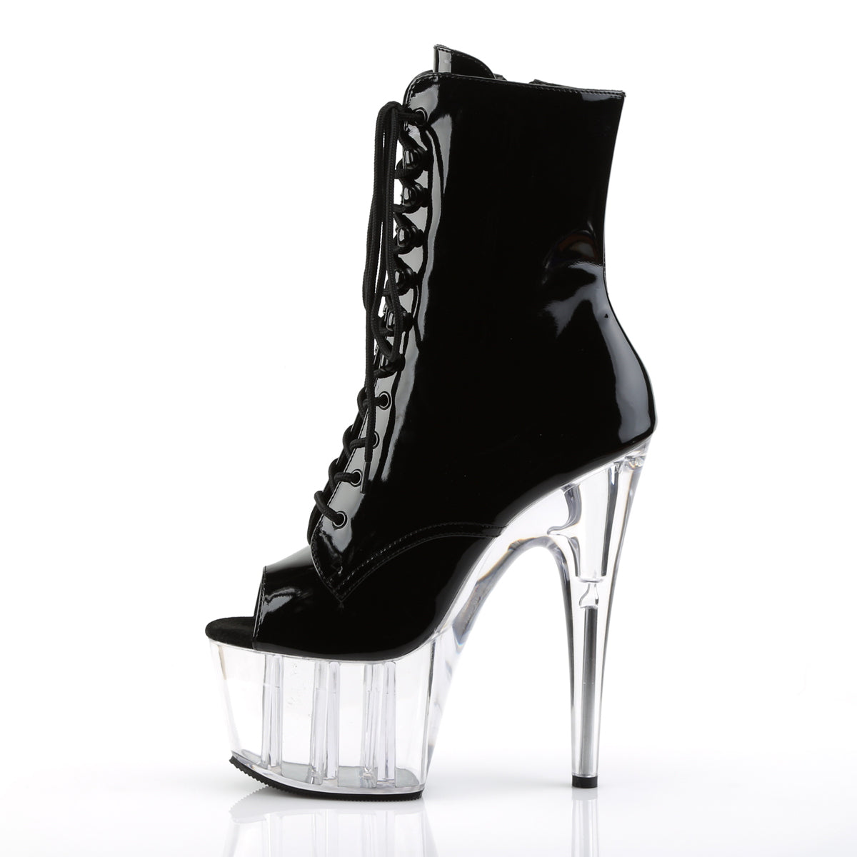 ADORE-1021 Black & Clear Patent Calf High Peep Toe Boots