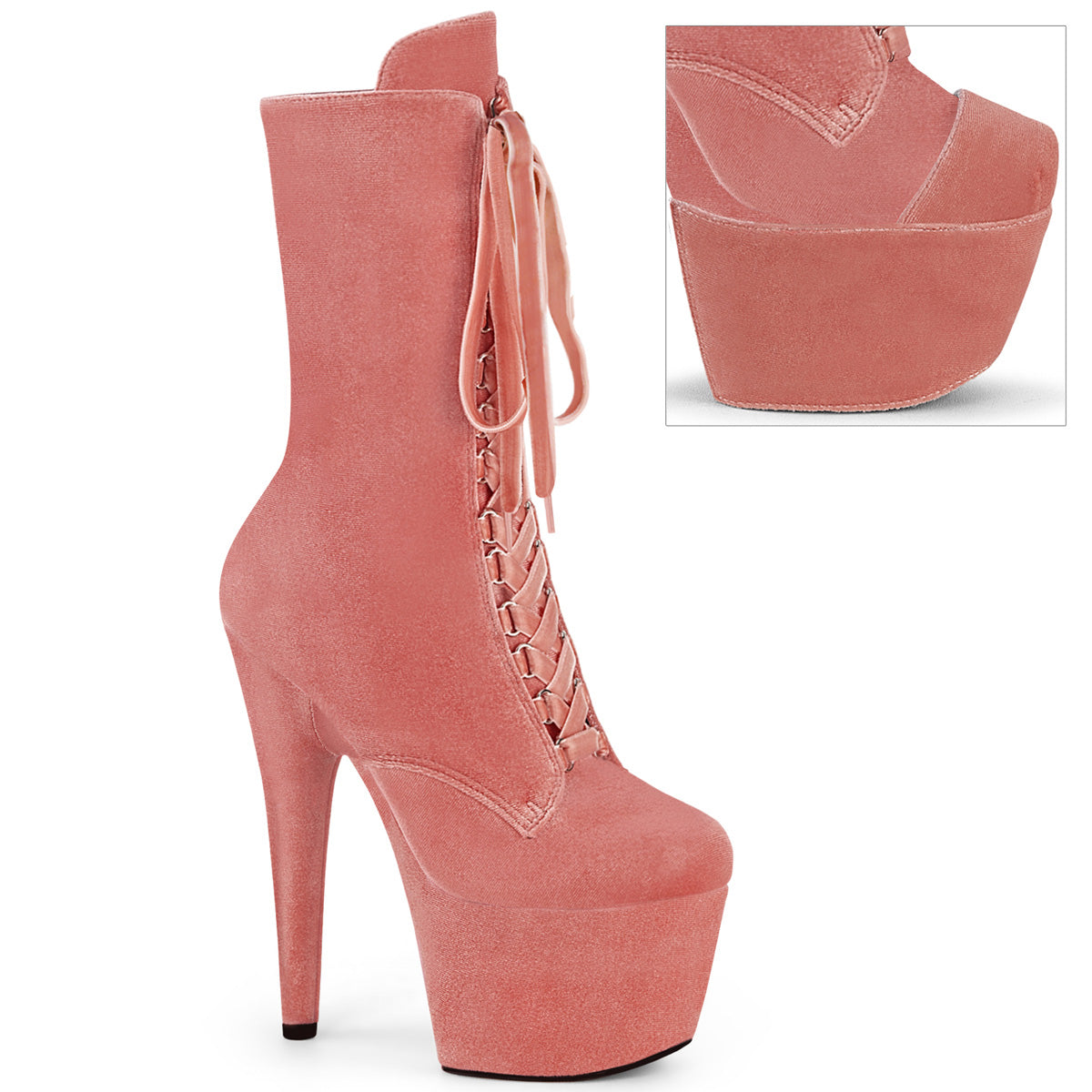 ADORE-1045VEL Velvet Lace-Up Ankle Boot Pink Multi view 1
