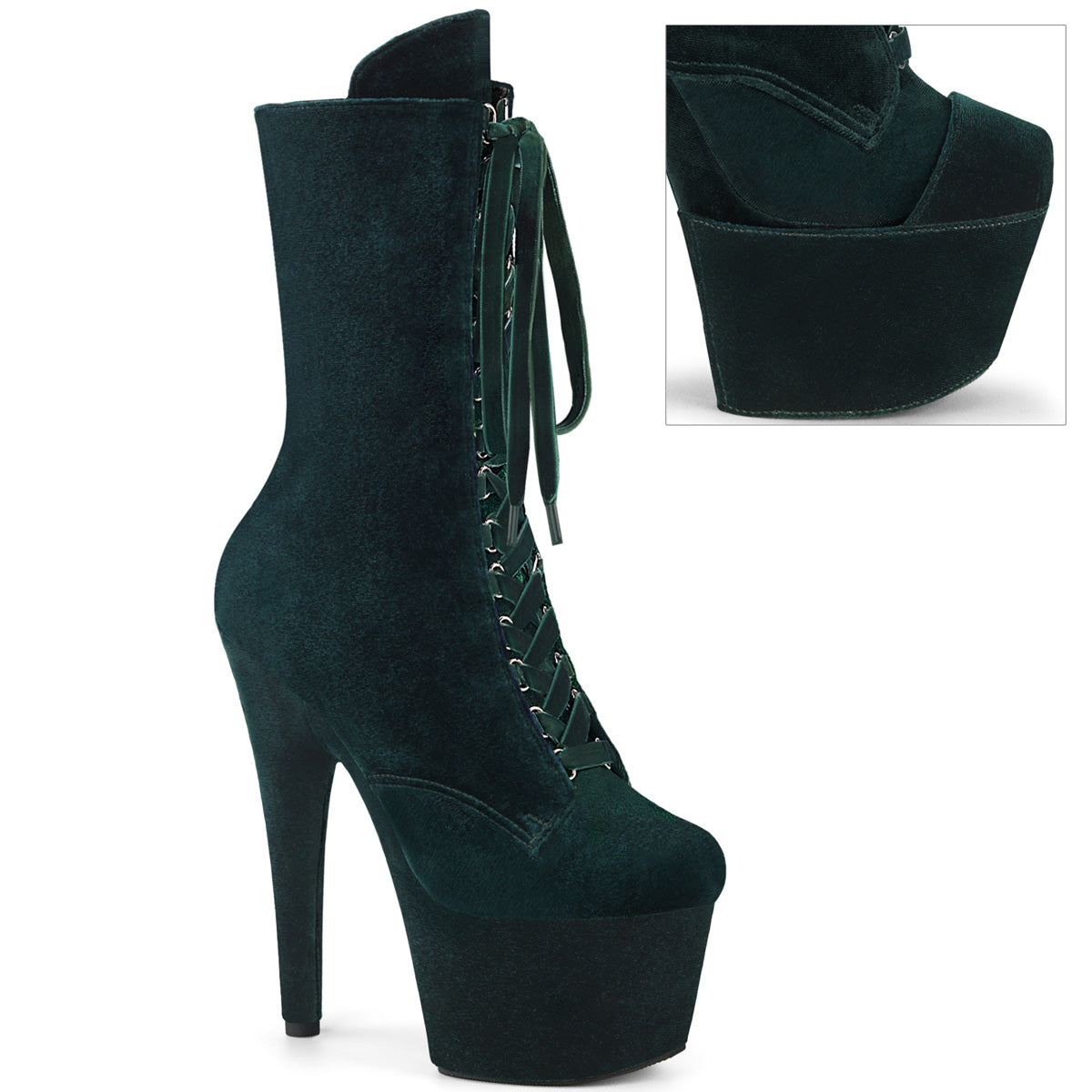ADORE-1045VEL Velvet Lace-Up Ankle Boot Green Multi view 1