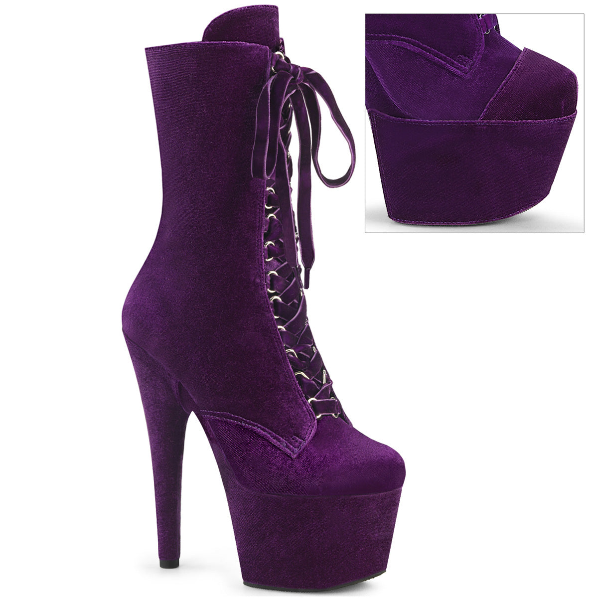 ADORE-1045VEL Velvet Lace-Up Ankle Boot Purple Multi view 1