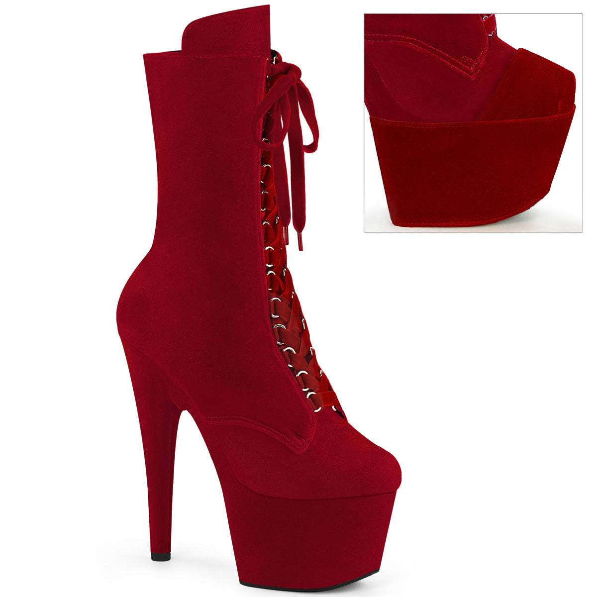 ADORE-1045VEL Velvet Lace-Up Ankle Boot Red Multi view 1