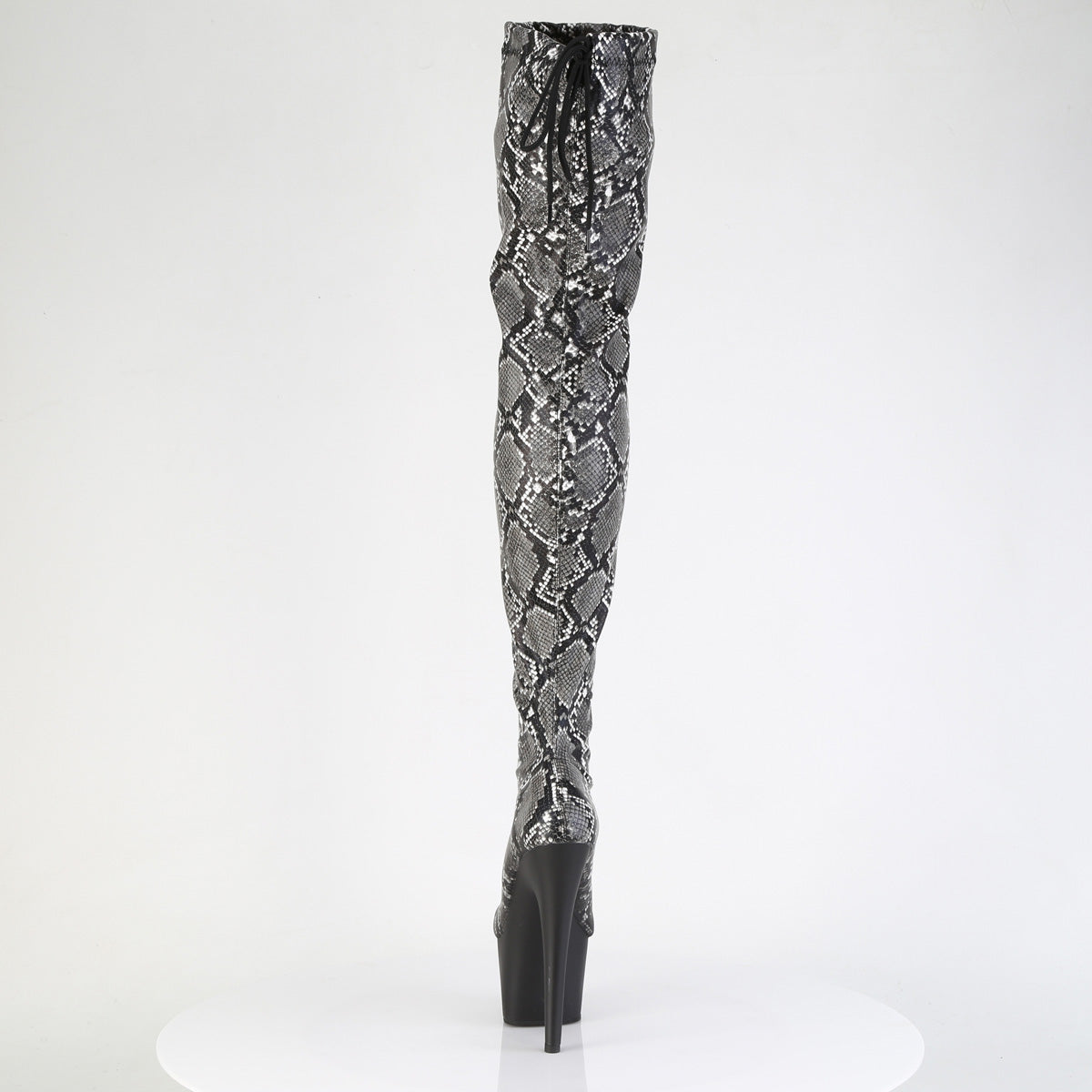 ADORE-3008SP-BT Stretch Snake Print Pull-On Thigh Boot Black & Grey Multi view 3