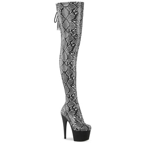 ADORE-3008SP-BT Stretch Snake Print Pull-On Thigh Boot Black & Grey Multi view 1