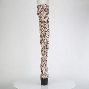 ADORE-3008SP-BT Stretch Snake Print Pull-On Thigh Boot Nude & Brown Multi view 5