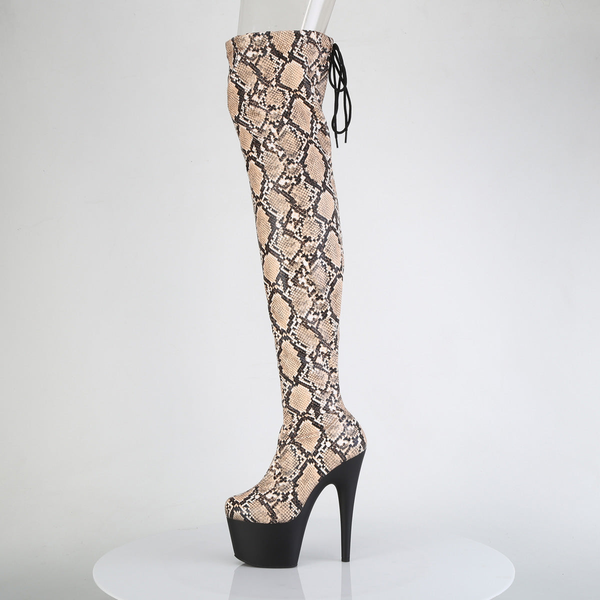 ADORE-3008SP-BT Stretch Snake Print Pull-On Thigh Boot Nude & Brown Multi view 4