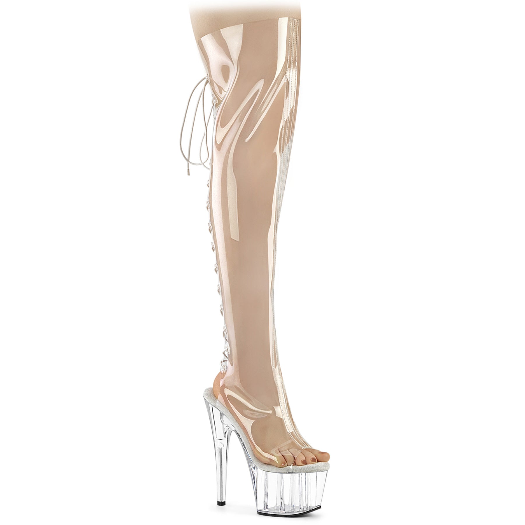 ADORE-3019C Clear Thigh High Peep Toe Boots Clear Multi view 1