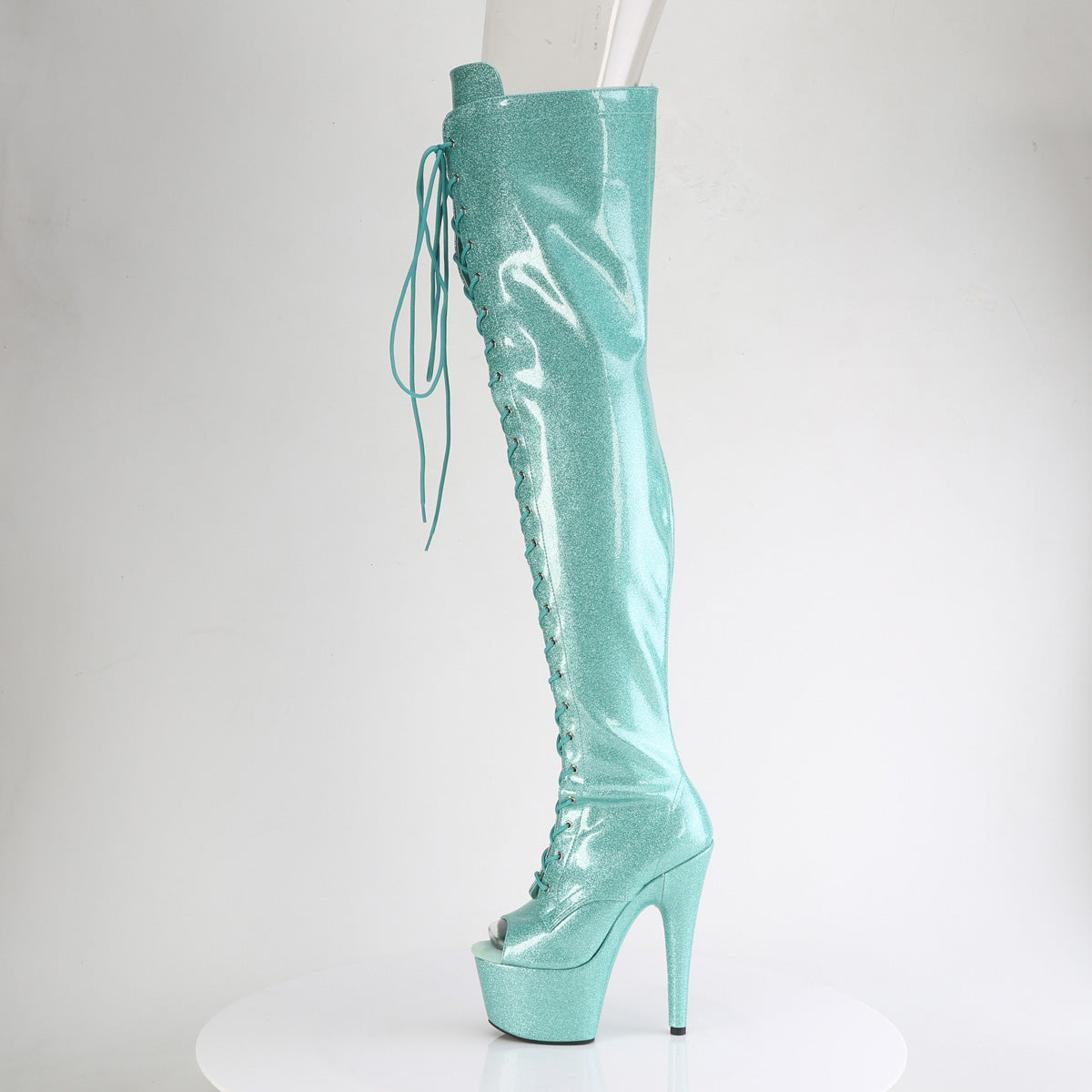 ADORE-3021GP Peep Toe Lace-Up Thigh Boot Green Multi view 4