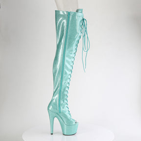 ADORE-3021GP Peep Toe Lace-Up Thigh Boot Green Multi view 2