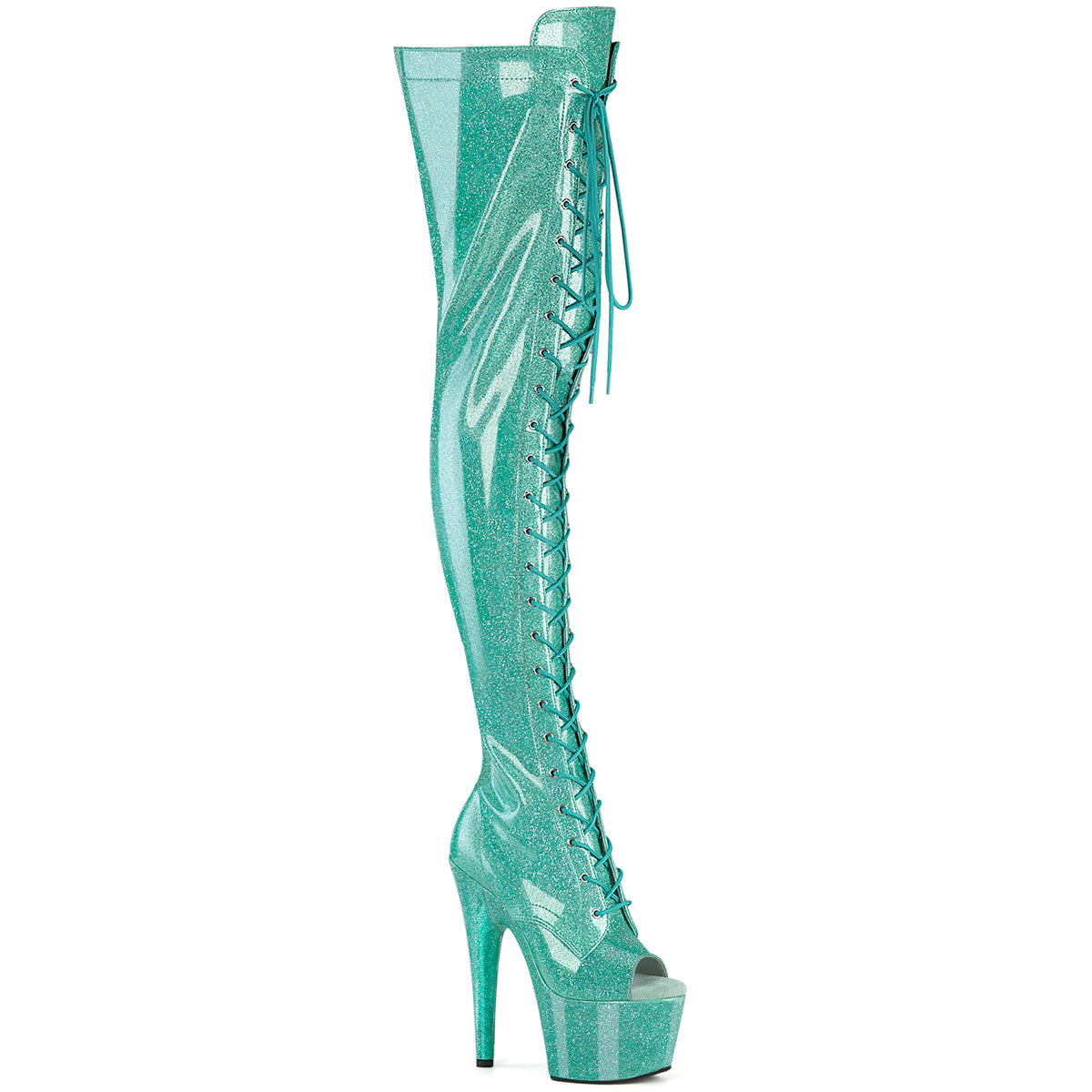 ADORE-3021GP Peep Toe Lace-Up Thigh Boot Green Multi view 1