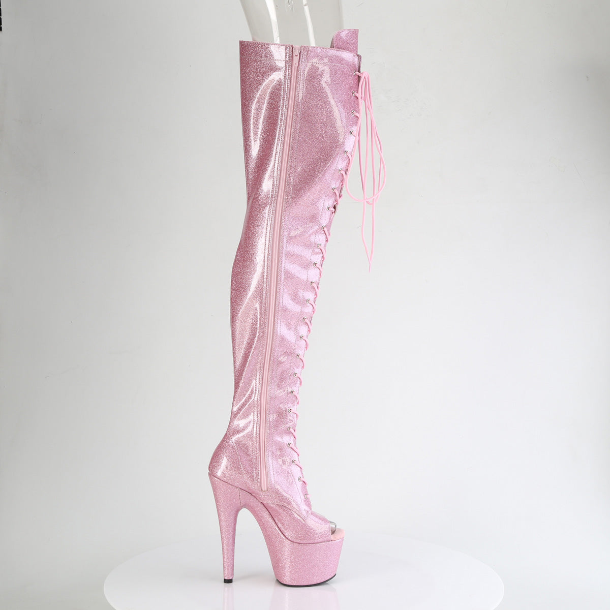 ADORE-3021GP Peep Toe Lace-Up Thigh Boot Pink Multi view 2