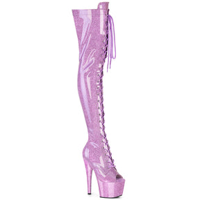 ADORE-3021GP Peep Toe Lace-Up Thigh Boot Pink Multi view 1