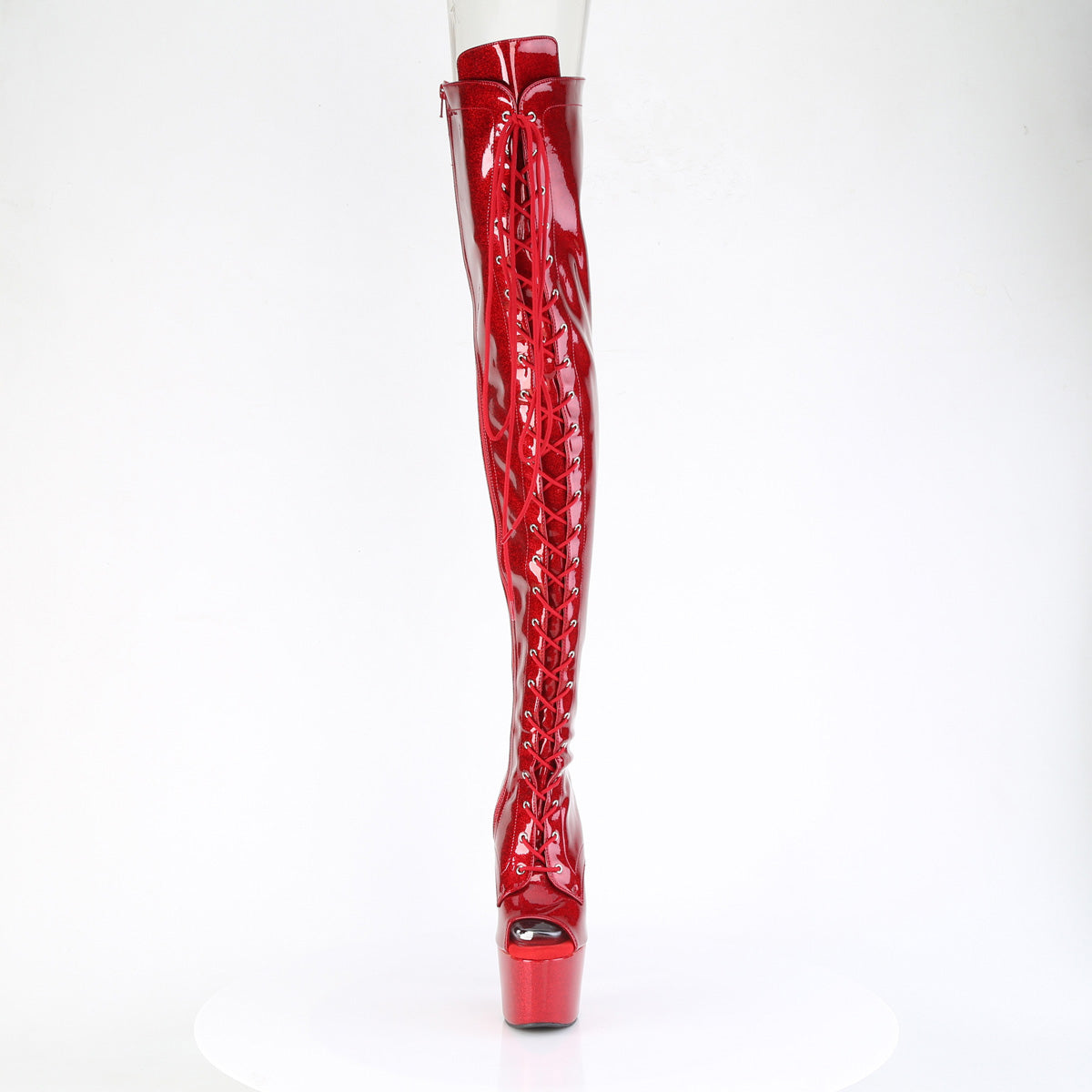 ADORE-3021GP Peep Toe Lace-Up Thigh Boot Red Multi view 5