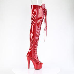 ADORE-3021GP Peep Toe Lace-Up Thigh Boot Red Multi view 2