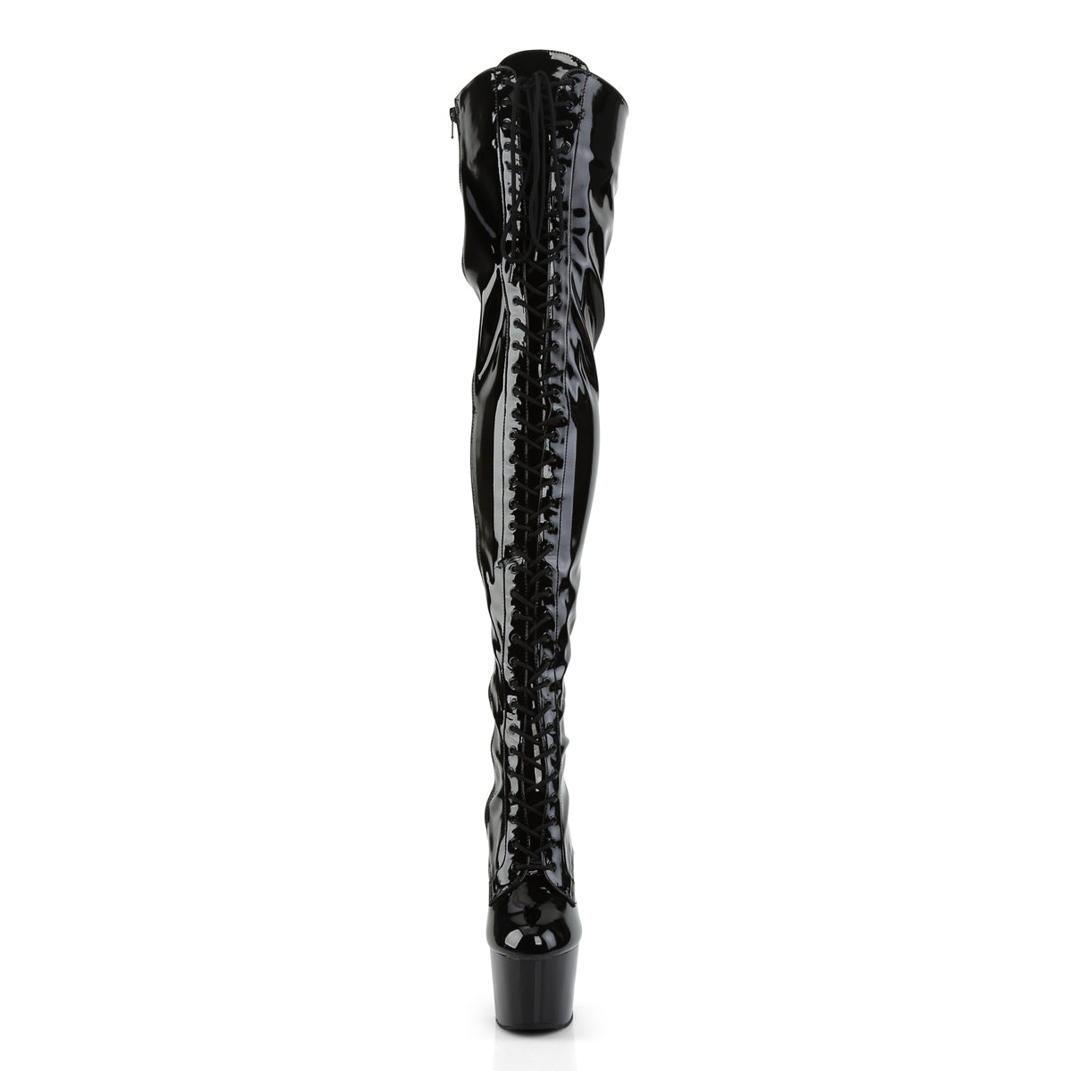 ADORE-3023 Black Patent Lace Up Thigh High Boots