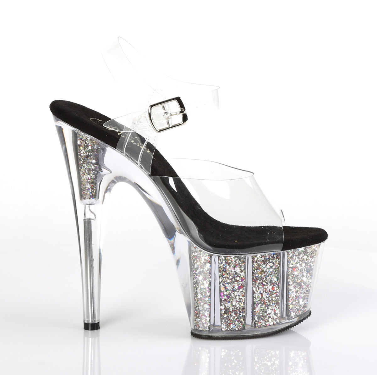 ADORE-708CG Clear & Black Ankle Peep Toe High Heel Silver & Clear Multi view 2