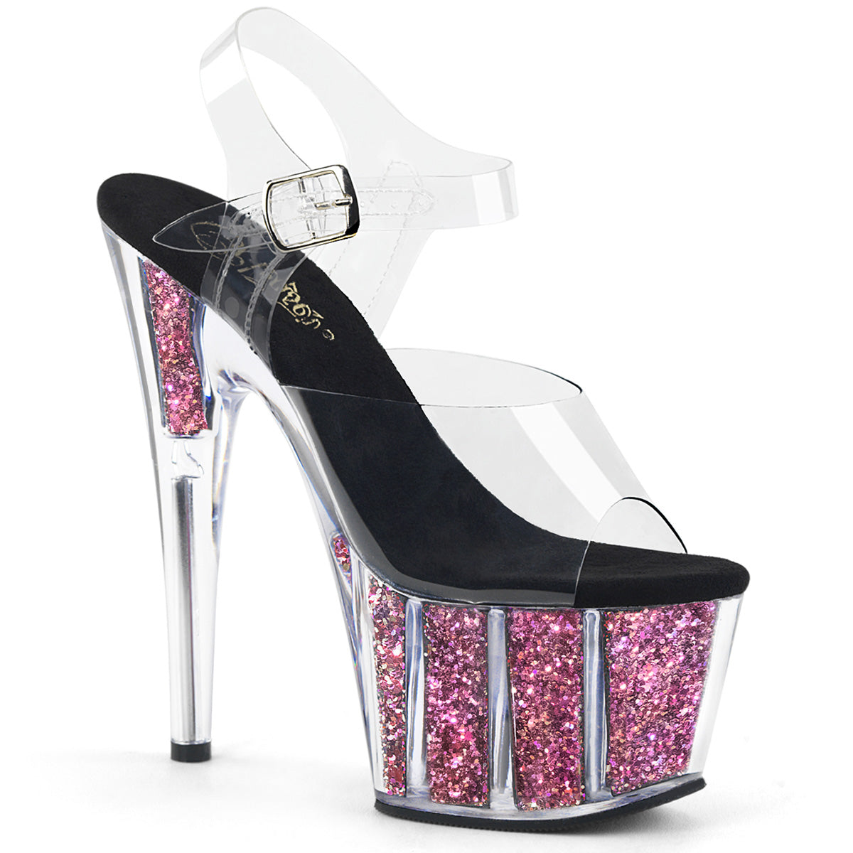 ADORE-708CG Clear & Black Ankle Peep Toe High Heel Clear & Pink Multi view 1