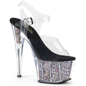 ADORE-708CG Clear & Black Ankle Peep Toe High Heel Silver & Clear Multi view 1