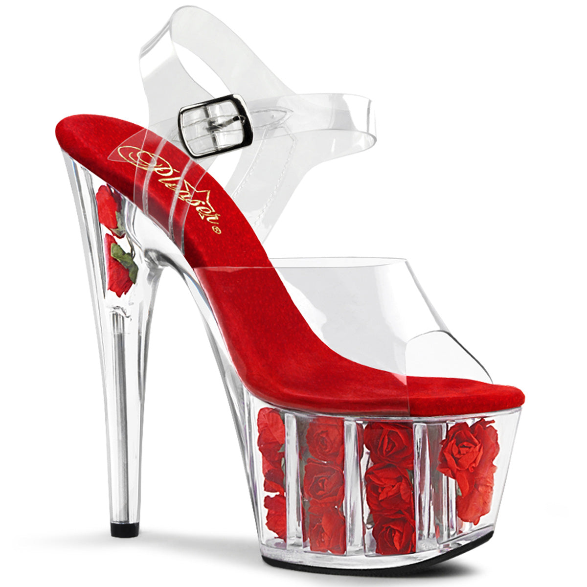 ADORE-708FL Red & Clear Ankle Peep Toe High Heel