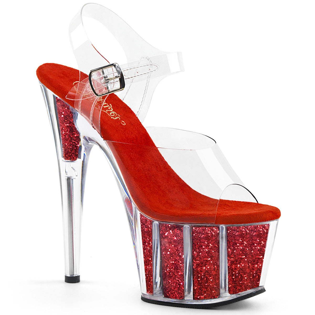 ADORE-708G Clear & Black Ankle Peep Toe High Heel Clear & Red Multi view 1
