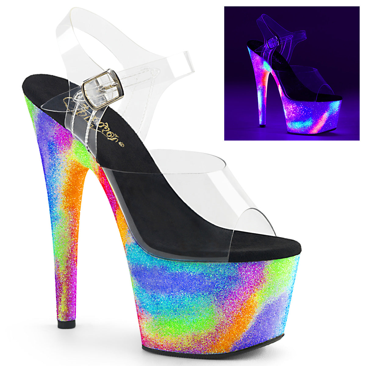 ADORE-708GXY Clear & Multi Colour Ankle Peep Toe High Heel Clear & Multi Colour Multi view 1