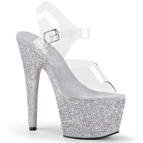 ADORE-708HMG Clear & Pink Ankle Peep Toe High Heel Silver & Clear Multi view 1