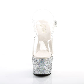 ADORE-708LG Ankle Peep Toe High Heel Silver & Clear Multi view 5